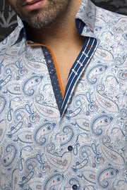 AU NOIR ALTO WOVEN LONG SLEEVE SHIRT IN WHITE BLUE