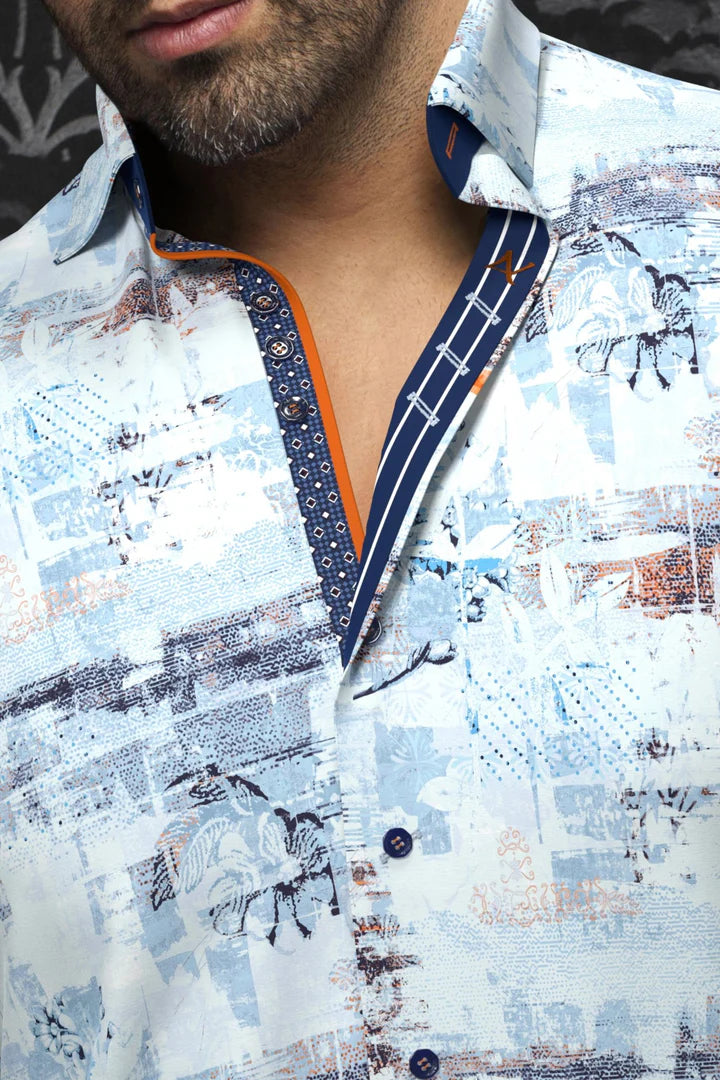 AU NOIR BRICE WOVEN LONG SLEEVE SHIRT IN LIGHT BLUE