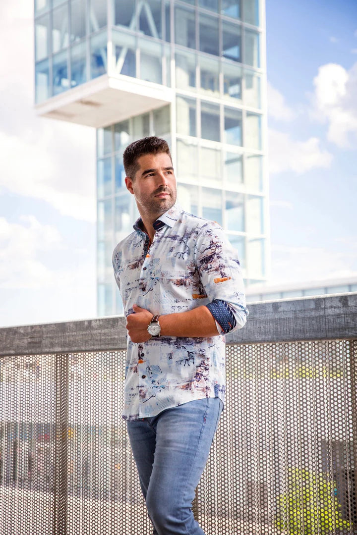 AU NOIR BRICE WOVEN LONG SLEEVE SHIRT IN LIGHT BLUE