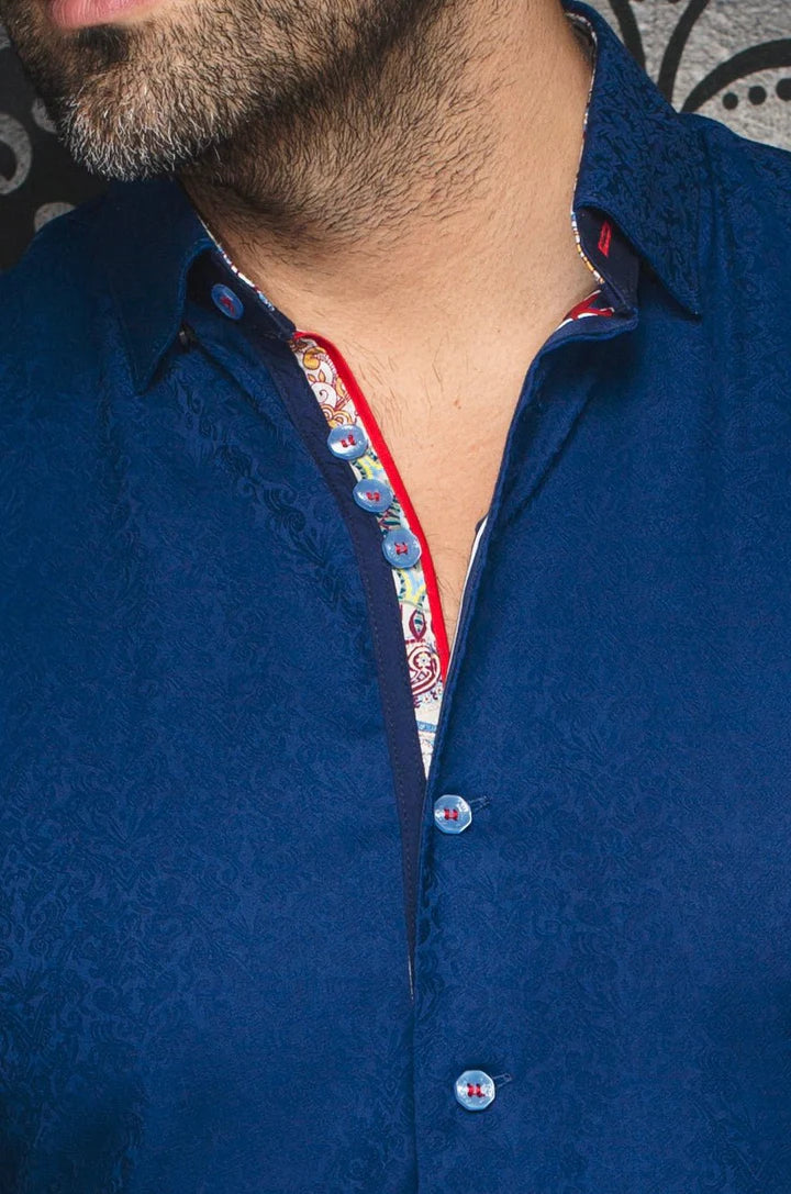 AU NOIR CAPELLA WOVEN LONG SLEEVE SHIRT IN NEW NAVY