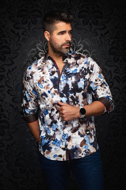 AU NOIR MAGNUS WOVEN LONG SLEEVE SHIRT IN BLUE BROWN