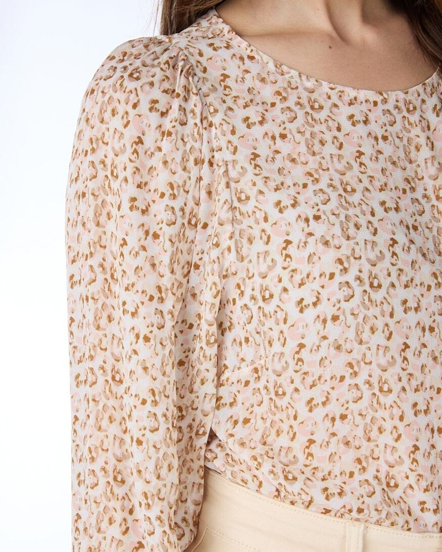 ESQUALO PASTEL CHEETAH PRINT SMOCK BLOUSE
