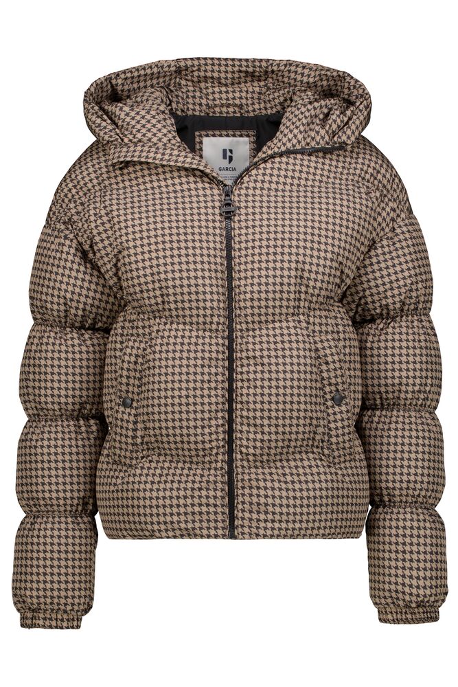 GARCIA PUFFER JACKET WITH PATTERN IN BLACK AND BROWN