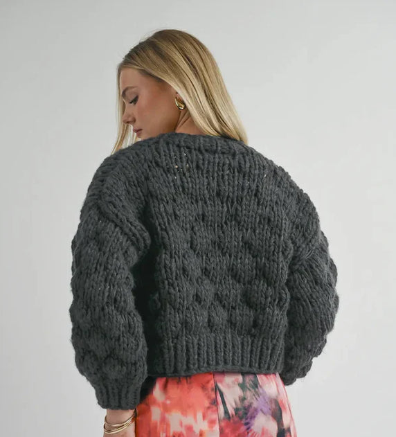 SAGE THE LABEL CHUNKY CARDI IN CHARCOAL