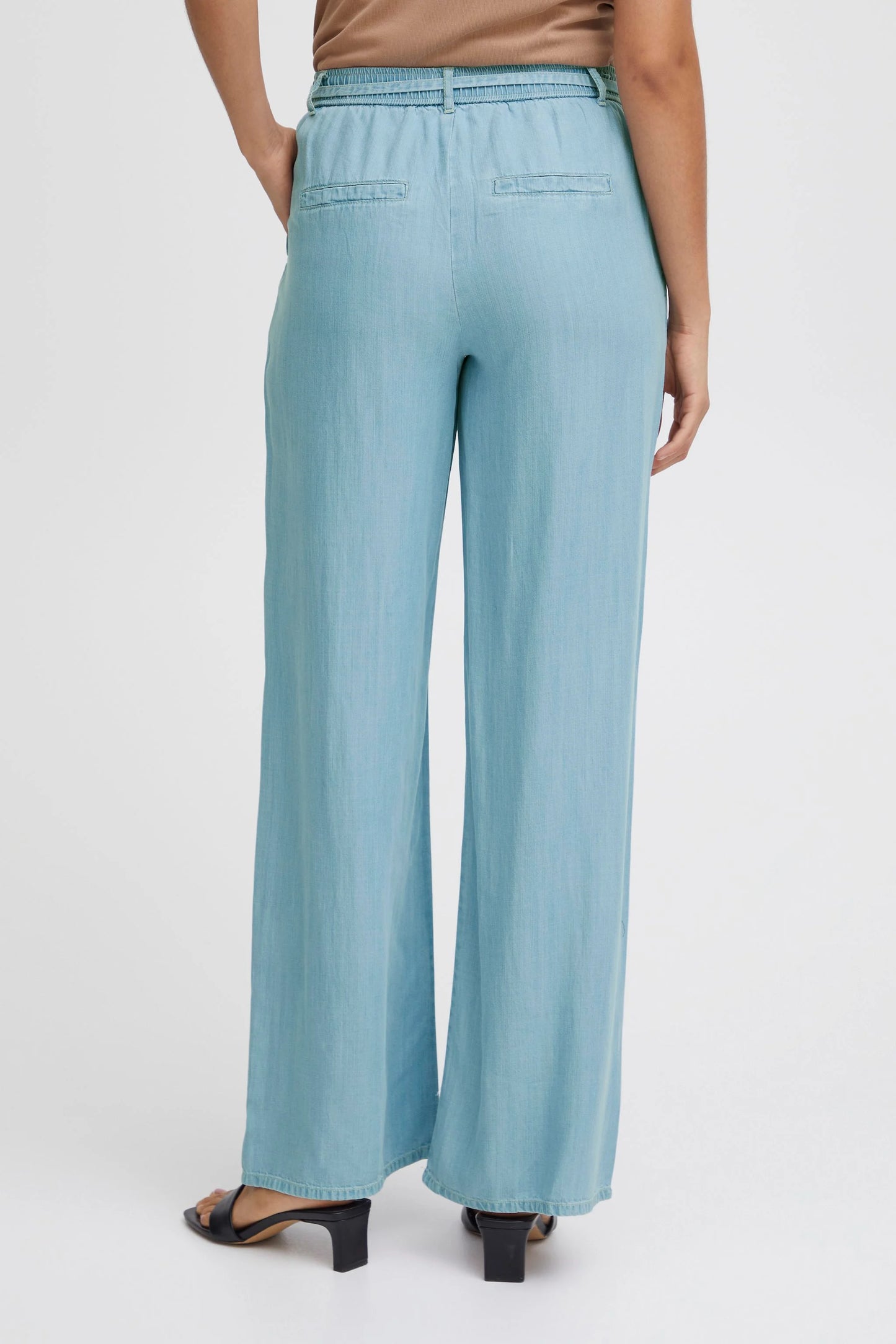 B.YOUNG LANA LIGHT BLUE DENIM WIDE LEG TROUSERS