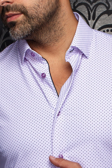 AU NOIR NICK GEO KNIT SHORT SLEEVE DRESS SHIRT IN LAVENDER