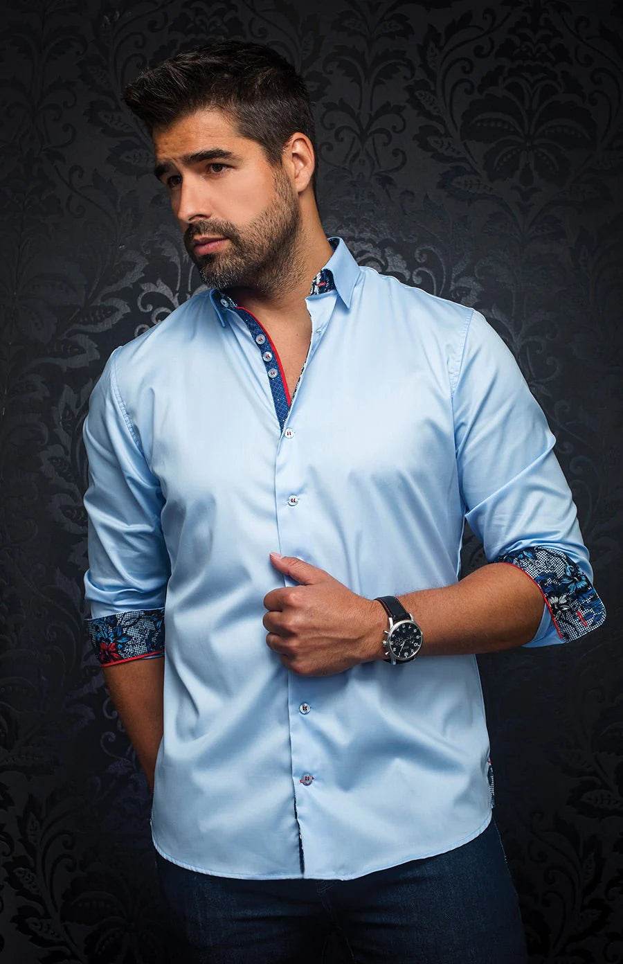AU NOIR MC QUEEN'S LONG SLEEVE DRESS SHIRT - LIGHT BLUE