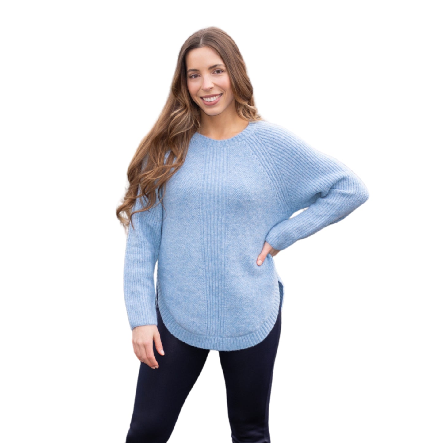 PAPA ROUNDED HEM KNIT SWEATER IN BLUE