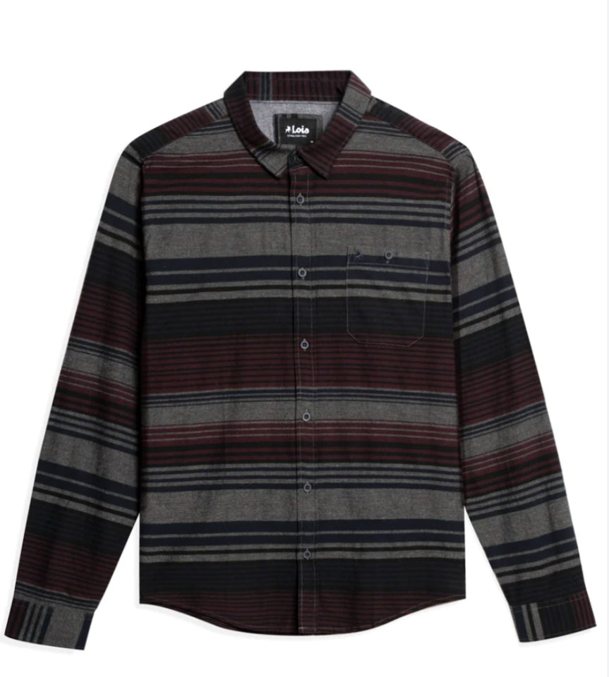 LOIS MORRISON BUTTON DOWN SHIRT IN STRIPPED GREY MIX COMBO