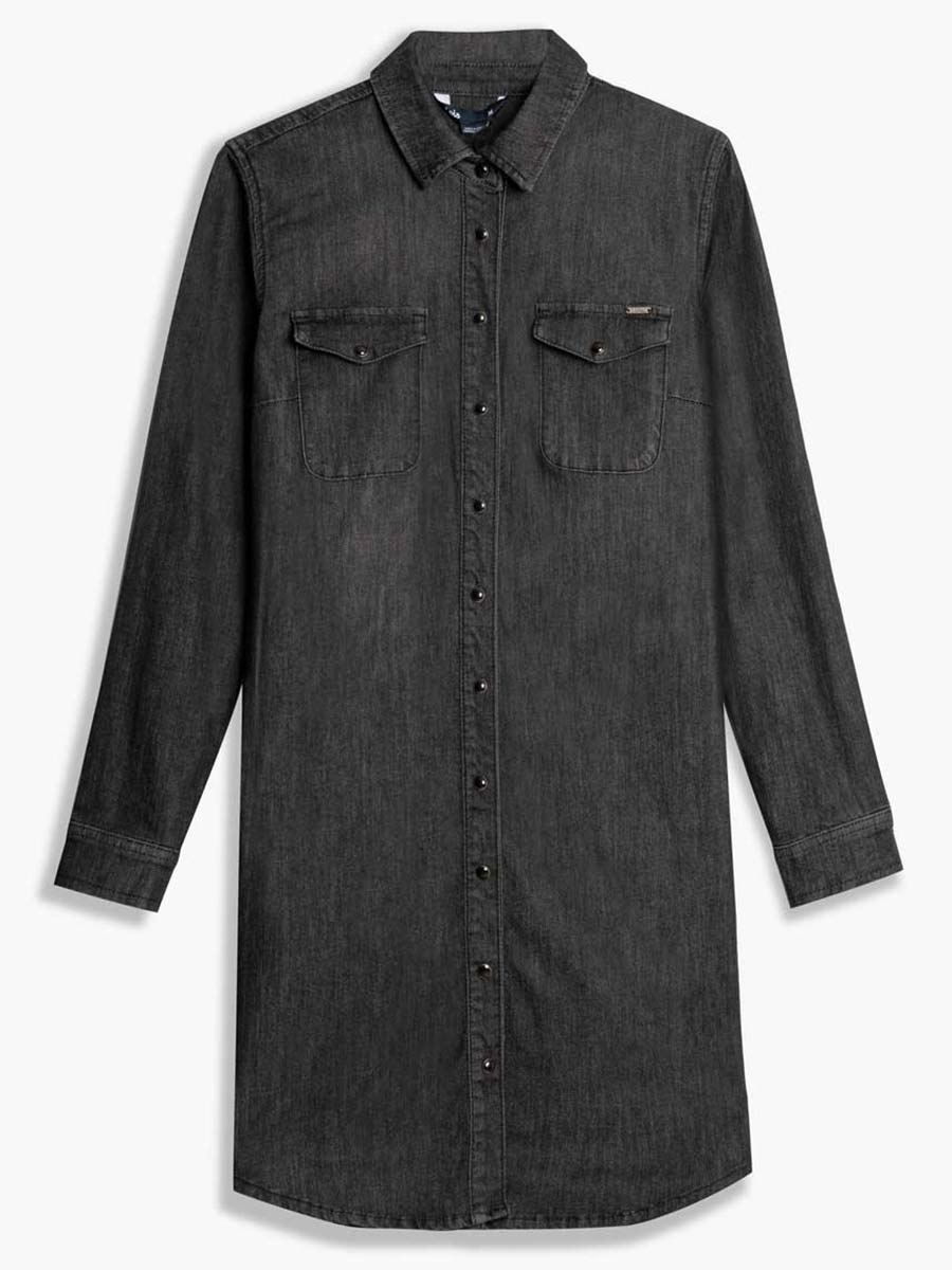 LOIS GIANNA BLACK DENIM SHIRT DRESS WITH POCKET