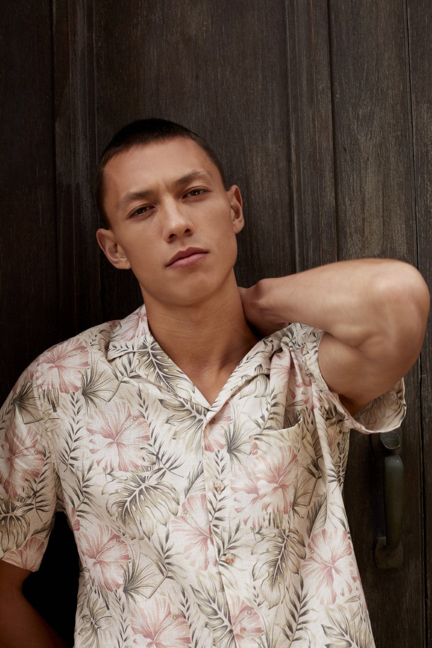 HEDGE ROSEWOOD PALM LEAF SHORT SLEEVE DRESS SHIRT