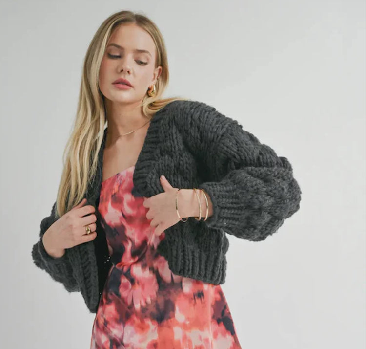 SAGE THE LABEL CHUNKY CARDI IN CHARCOAL