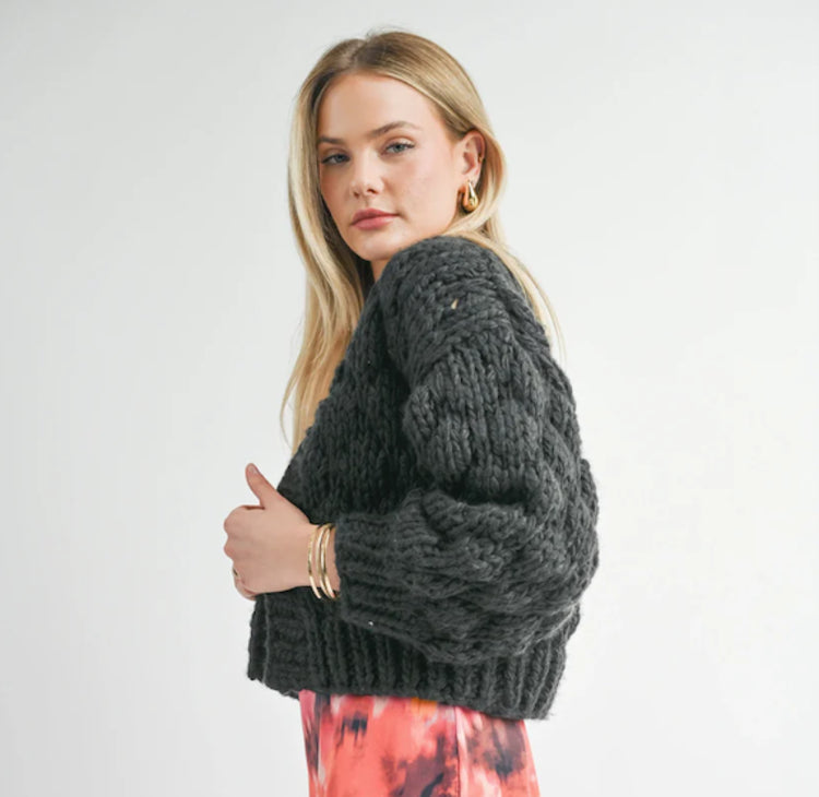 SAGE THE LABEL CHUNKY CARDI IN CHARCOAL