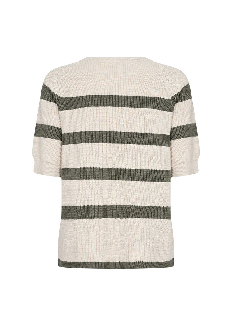 SOYA CONCEPT KANITA STRIPE SHORT SLEEVE SWEATER IN MISTY MELANGE