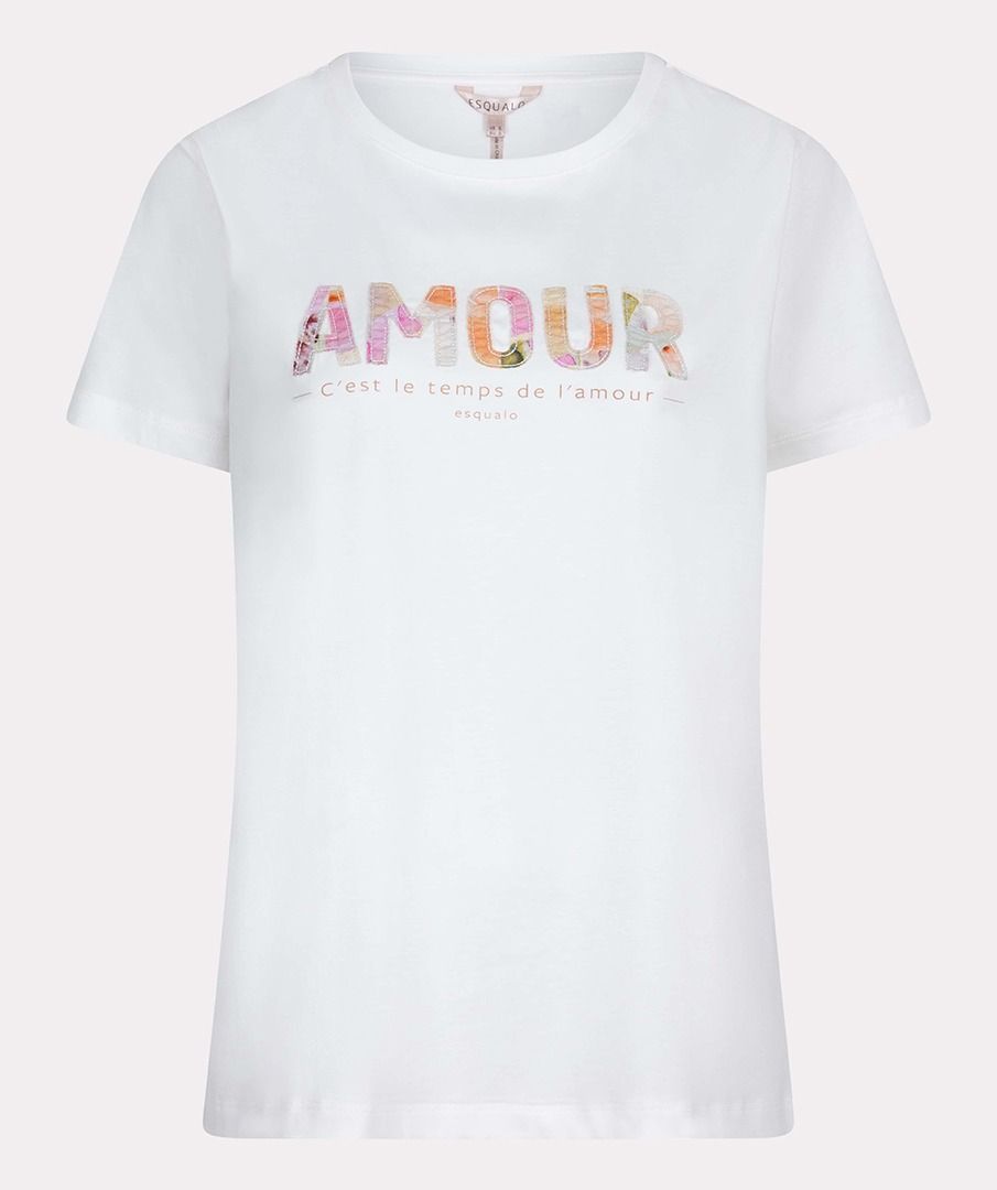 ESQUALO PATCHED PRINT AMOUR T-SHIRT IN OFF WHITE
