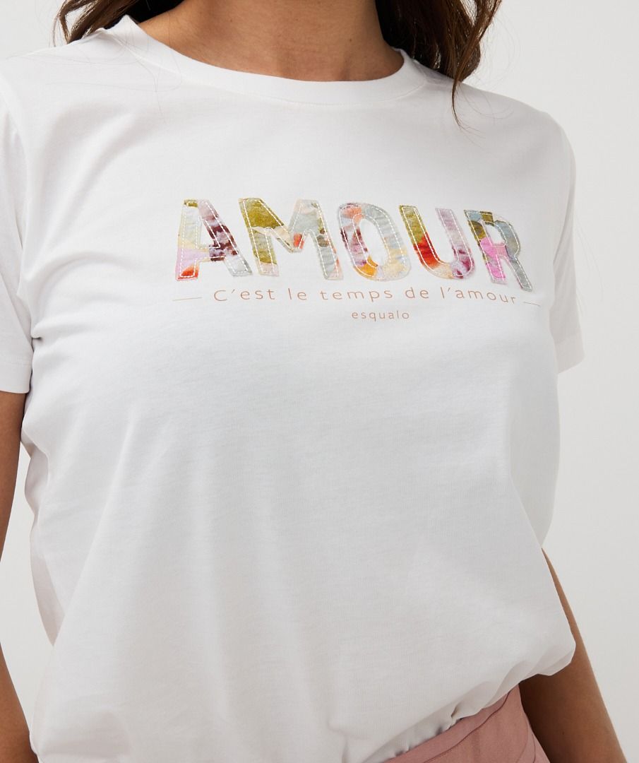 ESQUALO PATCHED PRINT AMOUR T-SHIRT IN OFF WHITE