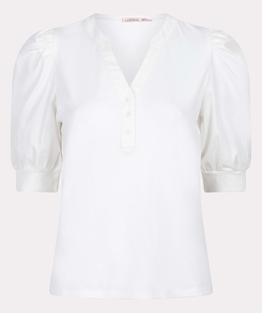ESQUALO TOP WIDE RIB WOVEN SLEEVE IN OFF WHITE