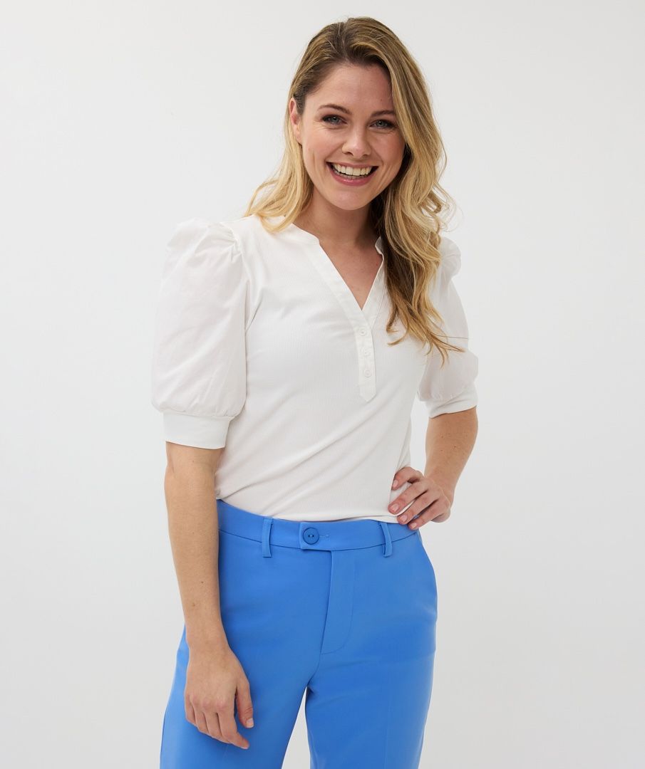 ESQUALO TOP WIDE RIB WOVEN SLEEVE IN OFF WHITE