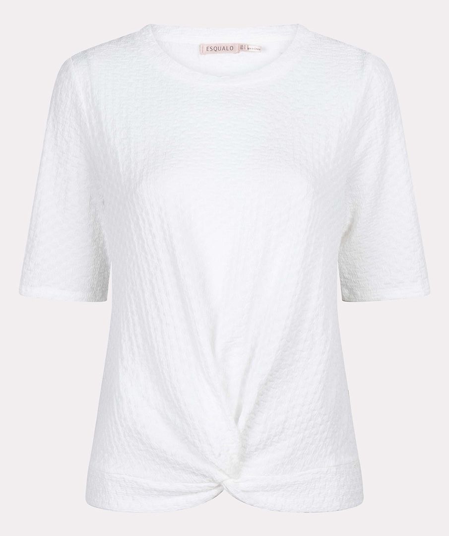 ESQUALO TOP KNOT STRUCTURED CREW NECK IN OFF WHITE
