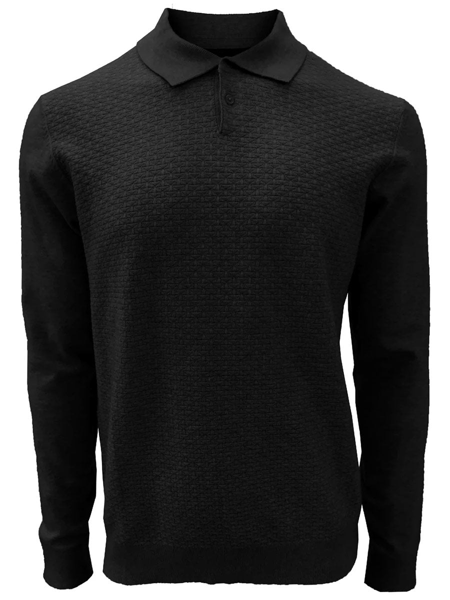 POINT ZERO MEN'S CASHMERE LIKE FINE GAUGE POLO SWEATER WITH COLLAR IN BLACK