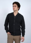 HEDGE MENS V NECK CARDIGAN SWEATER IN ASPHALT MELANGE