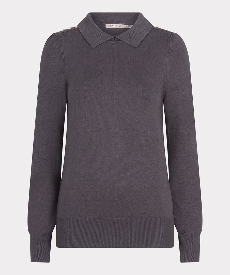 ESQUALO BASIC KNIT COLLAR SWEATER IN GREY