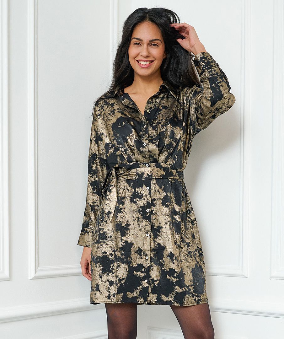ESQUALO CONTRACT LAMEE DRESS IN GOLD AND BLACK