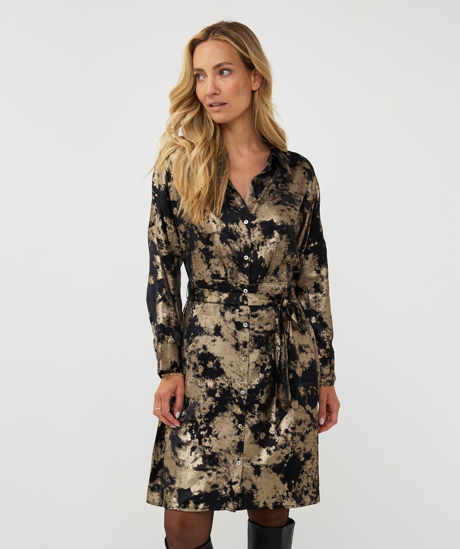 ESQUALO CONTRACT LAMEE DRESS IN GOLD AND BLACK