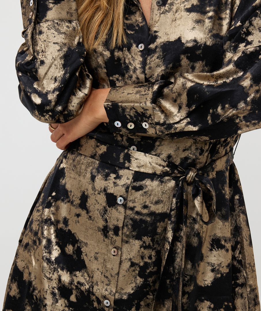 ESQUALO CONTRACT LAMEE DRESS IN GOLD AND BLACK