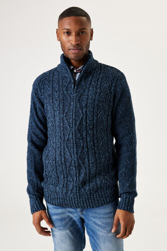 GARCIA MEN'S KNITTED CABLE SWEATER IN DARK MOON