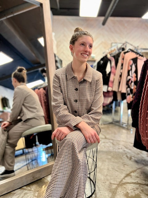 ICHI JISEL PANT - BRUNETTE CHECHERED