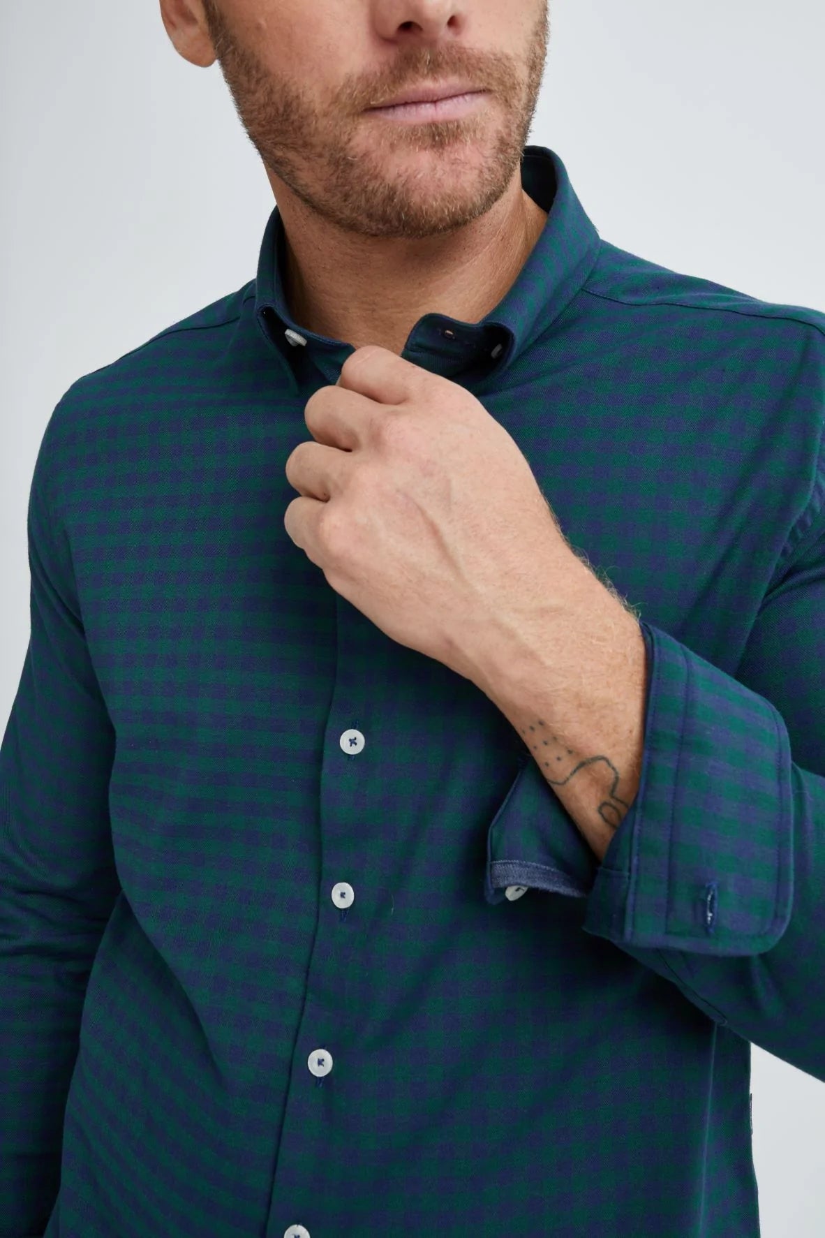 STONE ROSE OLIVE T-SERIES CHECK TWILL WOVEN SHIRT