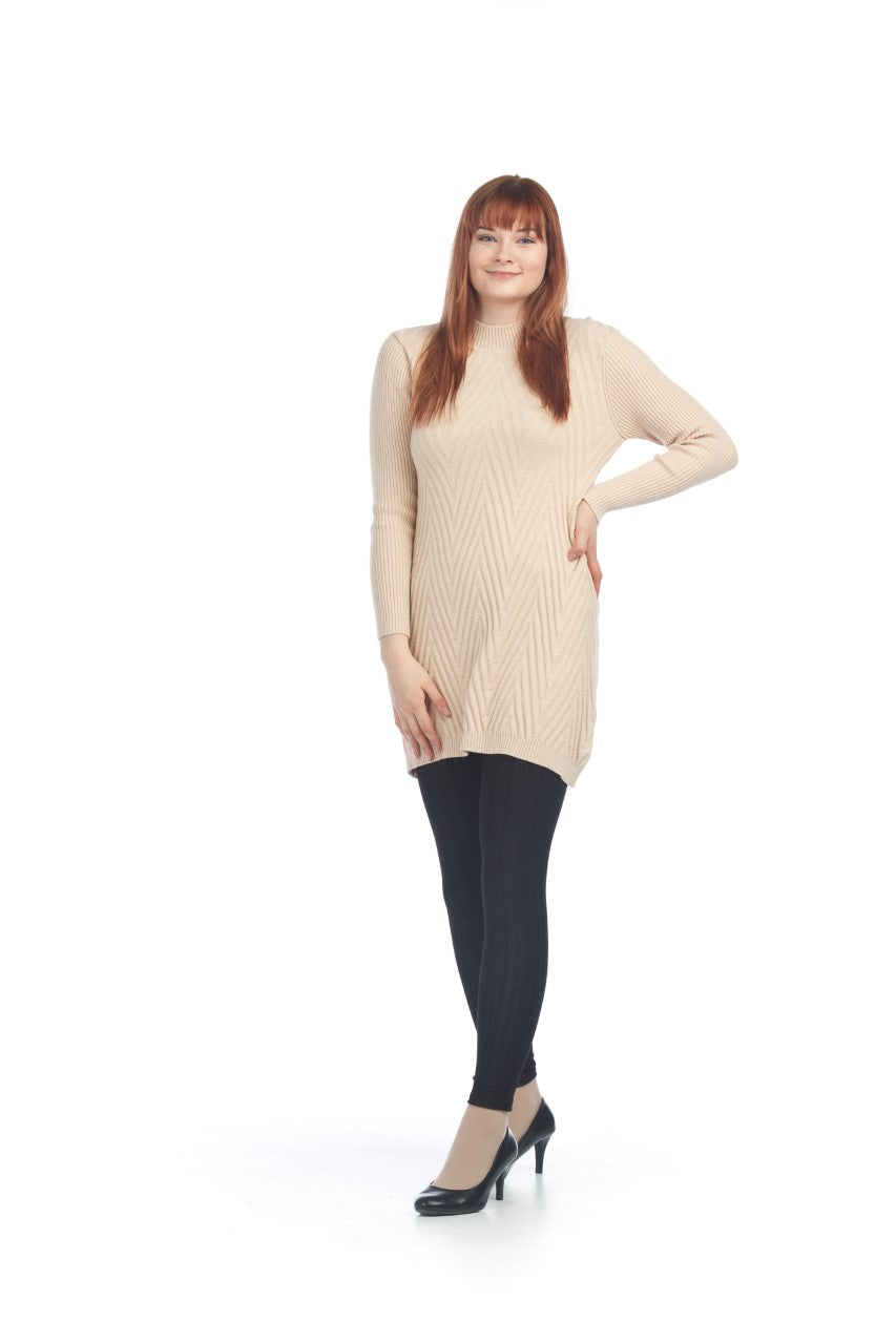 PAPILLON CHEVRON KNIT MOCK NECK CREAM A-LINE SWEATER DRESS