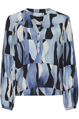 B.YOUNG DUSTY BLUE ABSTRACT MIX BLOUSE