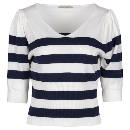 ASTRID JOURNEY V-NECK KNIT TOP IN NAVY STRIPE