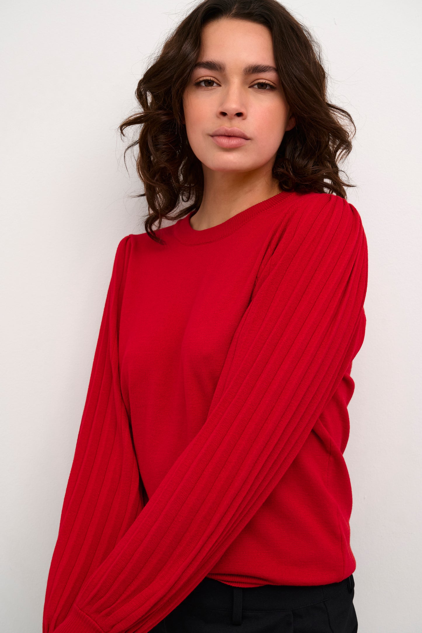 KAFFE LONE HAUTE RED KNIT PULLOVER