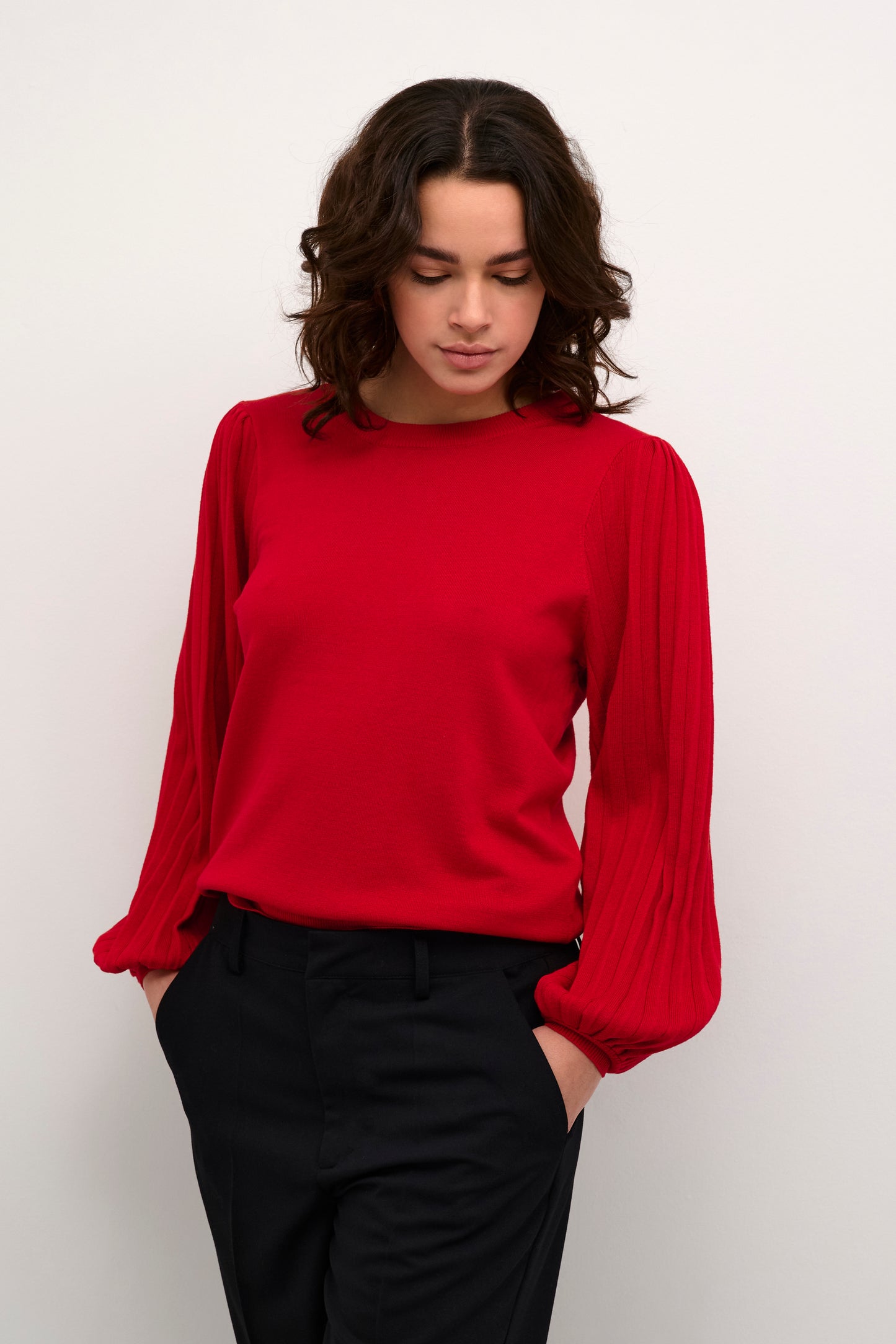 KAFFE LONE HAUTE RED KNIT PULLOVER