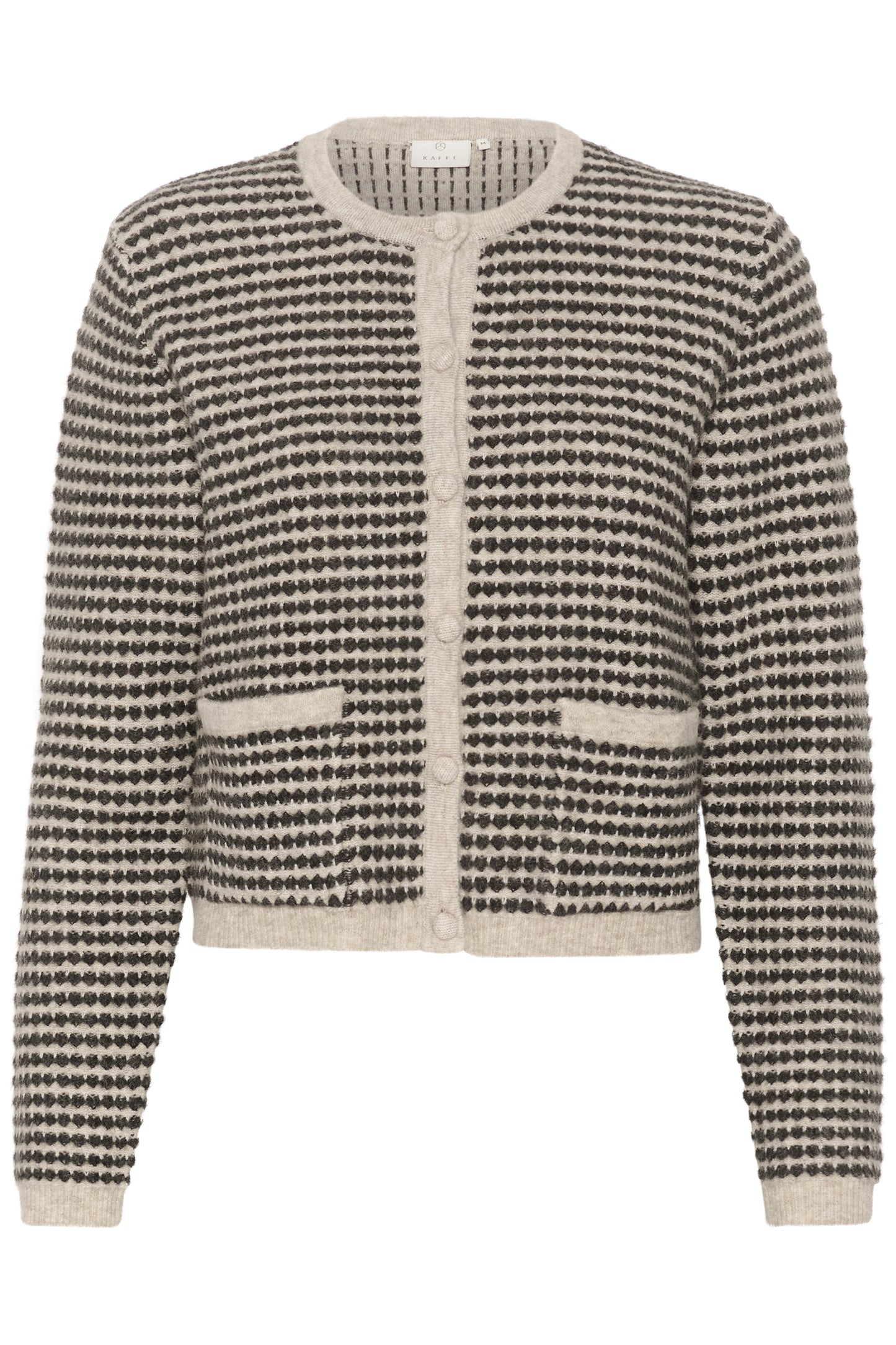 KAFFE ELLERY KNIT CARDIGAN IN FEATHER GRAY AND BLACK