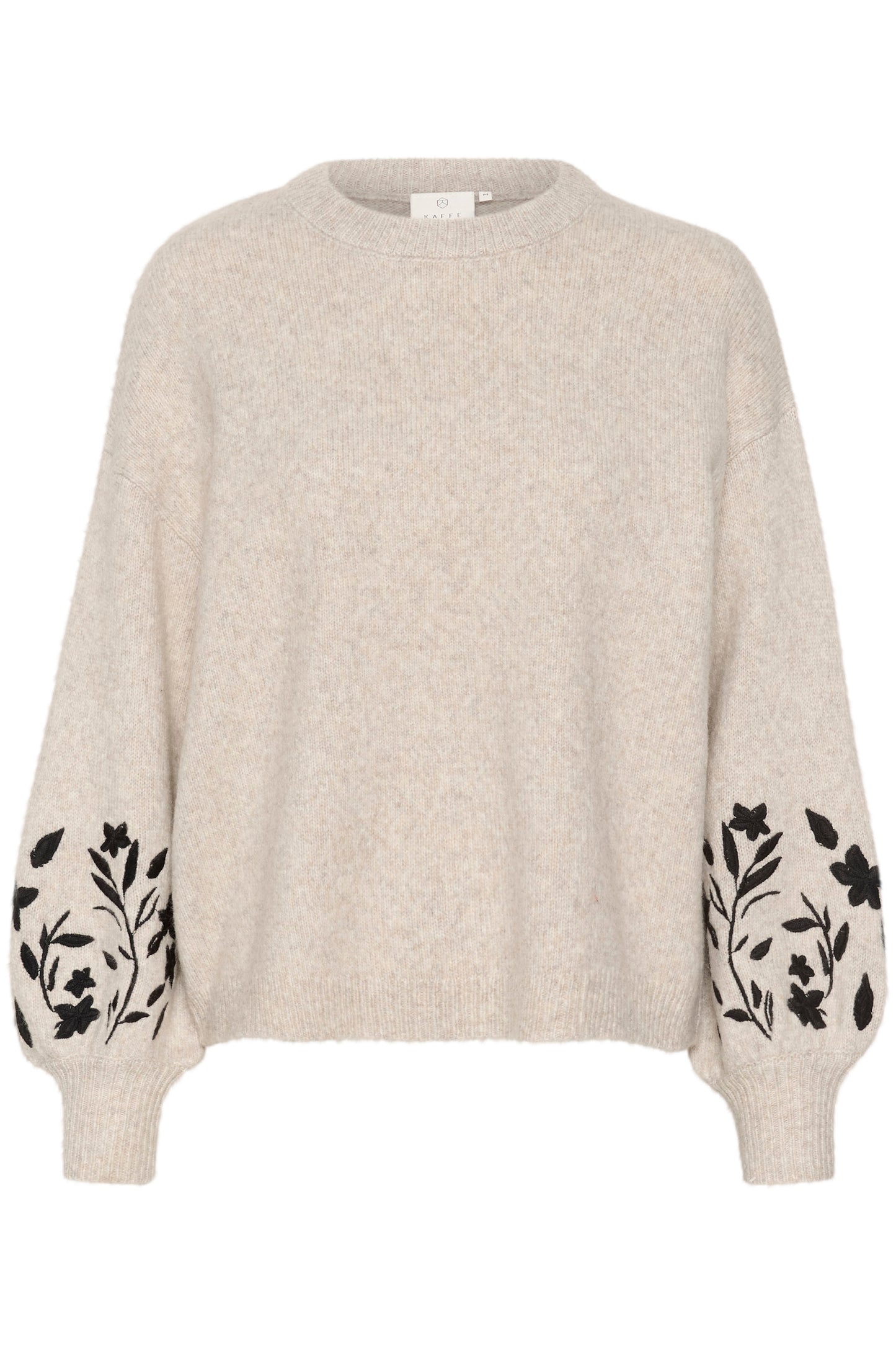 KAFFE LISETTE KNIT PULLOVER WITH SLEEVE PATTERN IN FEATHER GRAY MELANGE