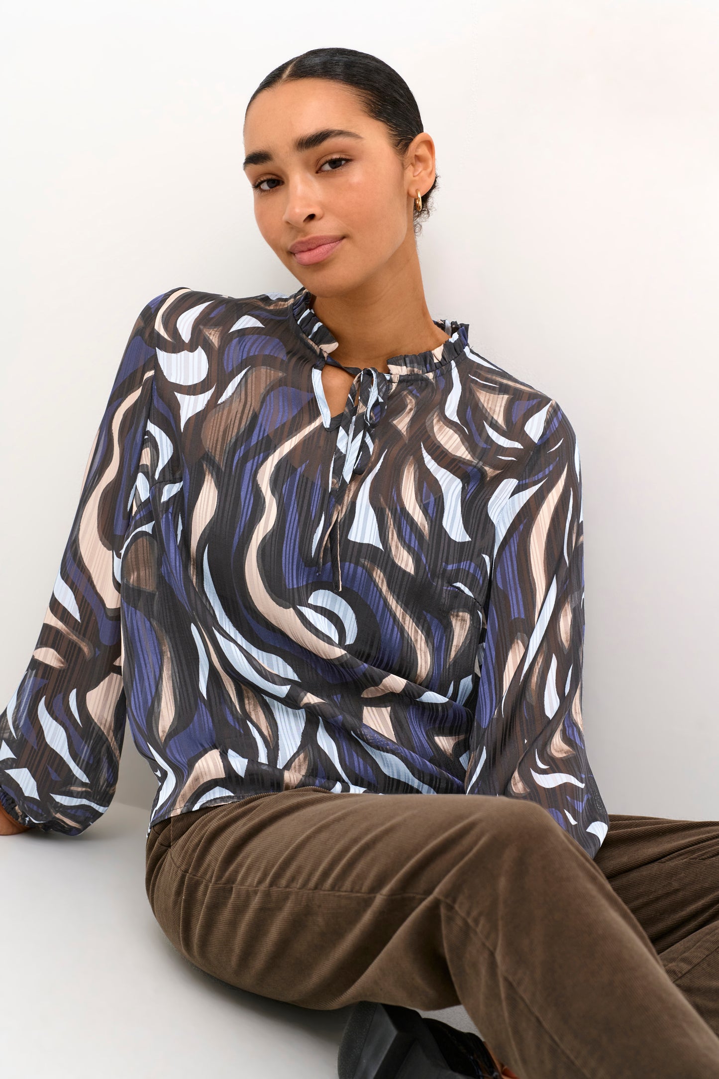 KAFFE MARGO BLUE/GREY ABSTRACT BLOUSE