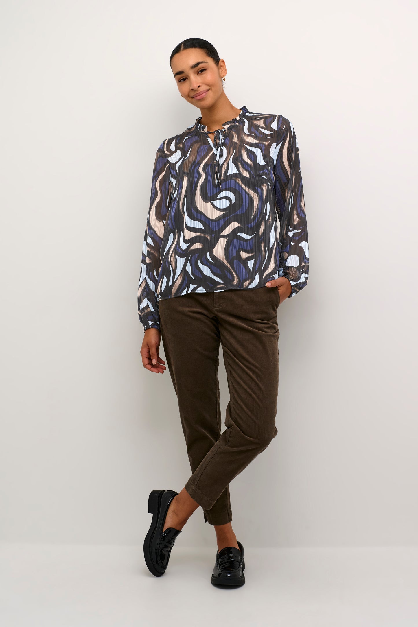 KAFFE MARGO BLUE/GREY ABSTRACT BLOUSE