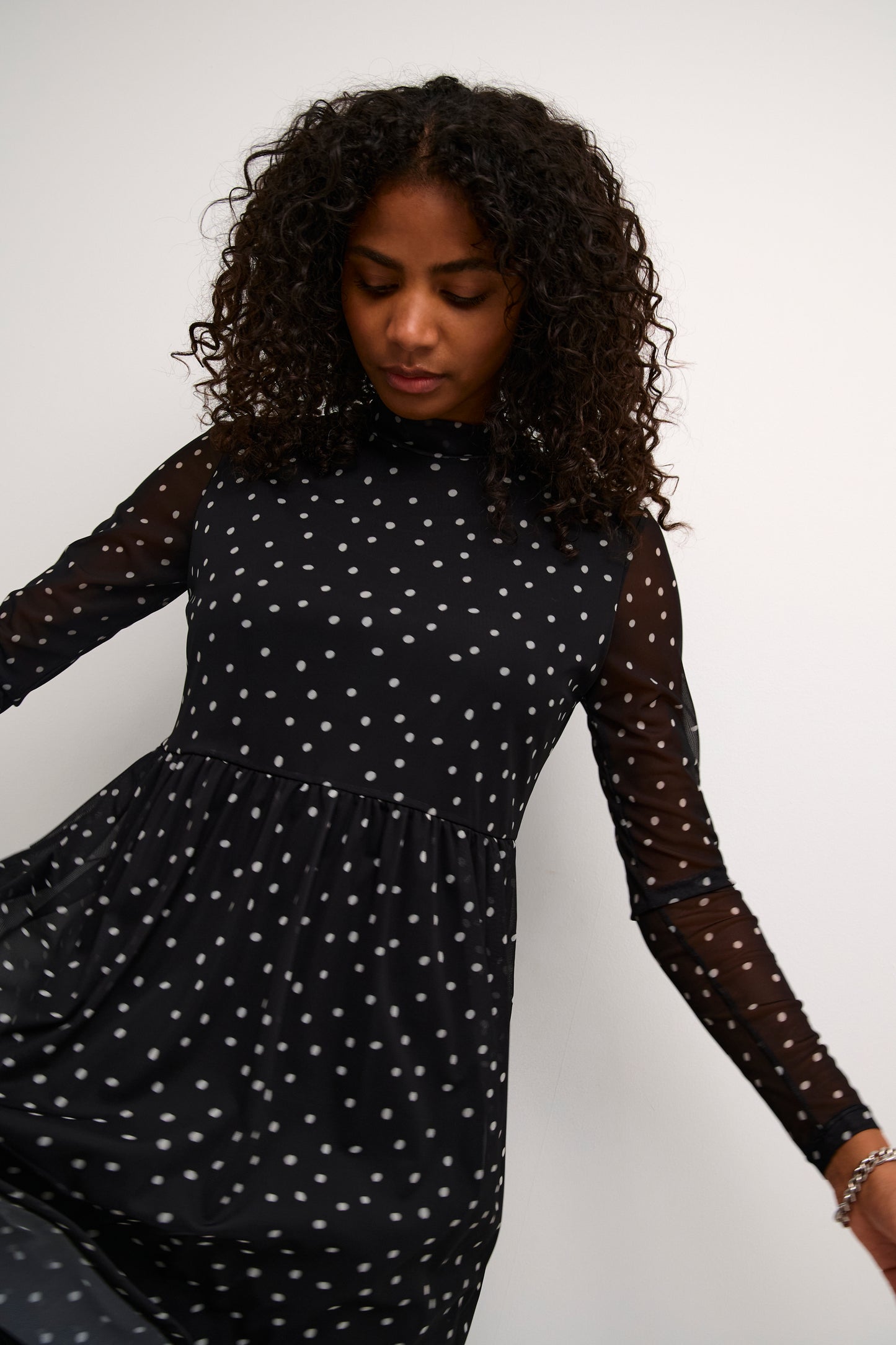 KAFFE JOHANNE BLACK AND WHITE POLKA DOT DRESS