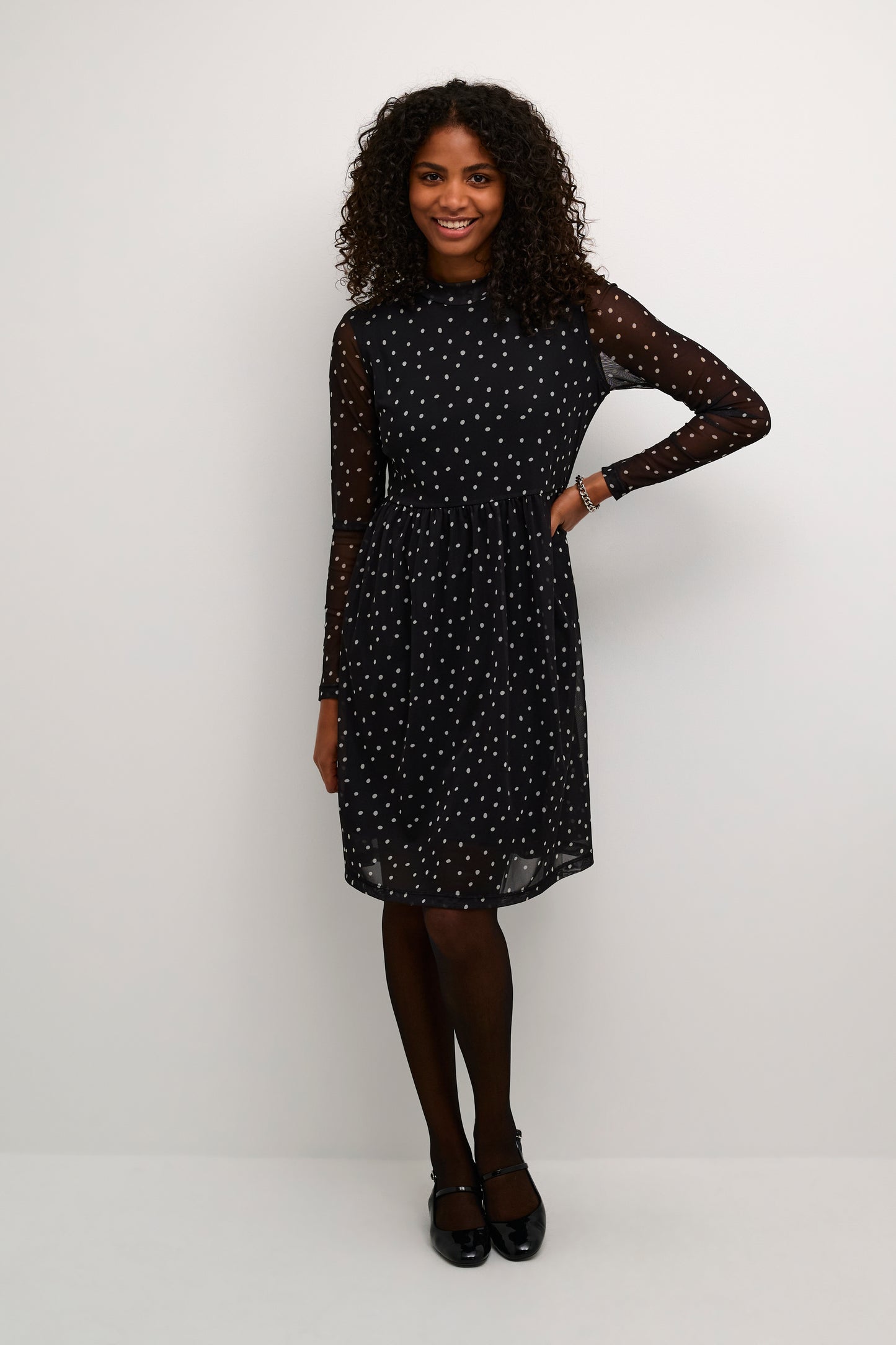 KAFFE JOHANNE BLACK AND WHITE POLKA DOT DRESS