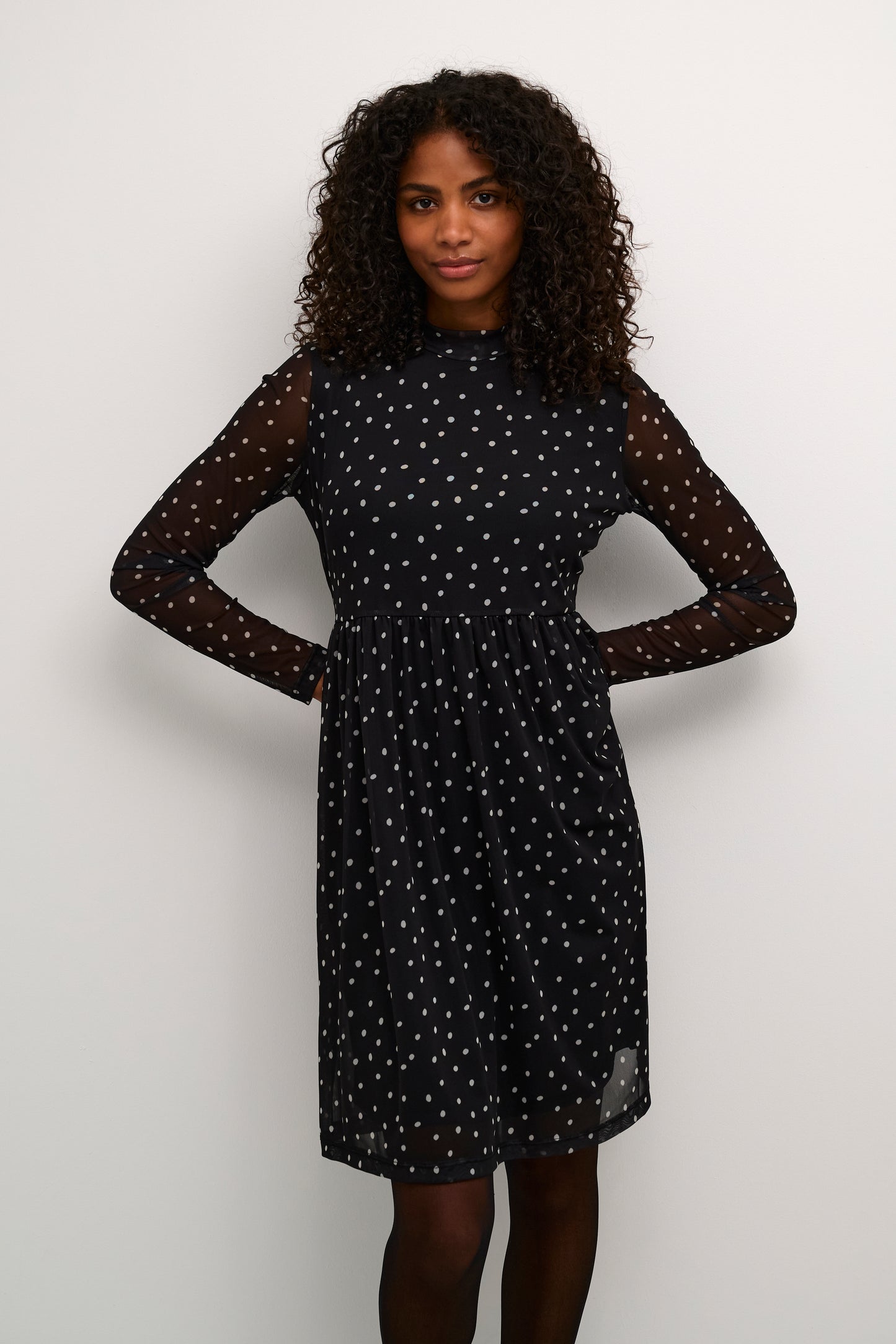 KAFFE JOHANNE BLACK AND WHITE POLKA DOT DRESS