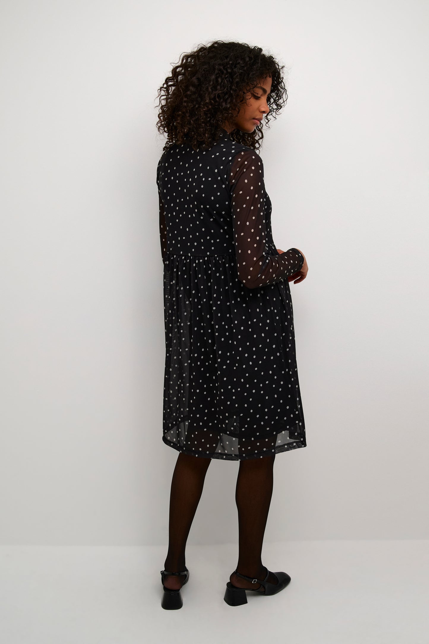 KAFFE JOHANNE BLACK AND WHITE POLKA DOT DRESS