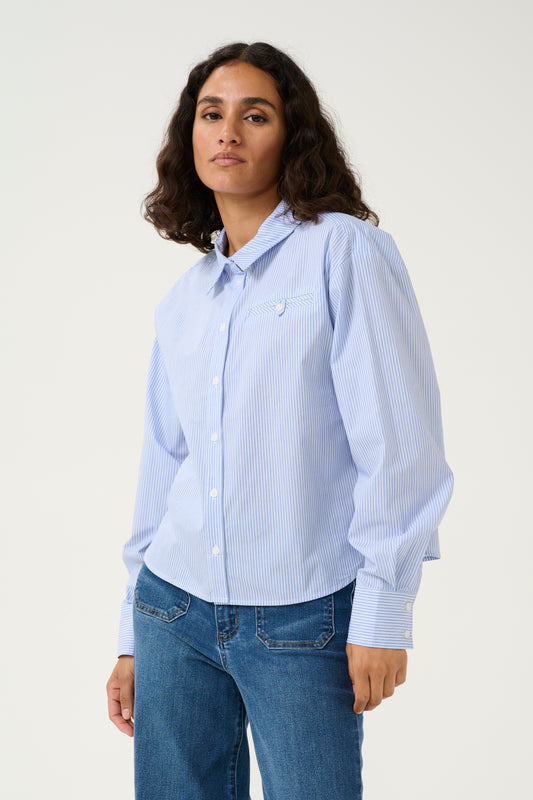 KAFFE SOFIE SHIRT IN WHITE AND BLUE STRIPE