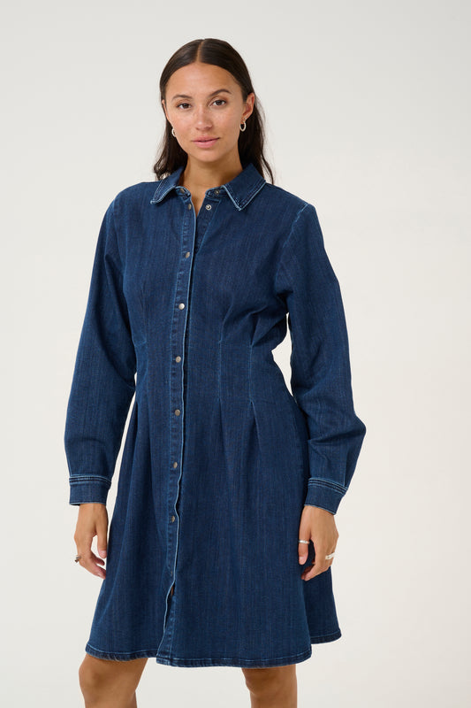 KAFFE LEA DRESS IN DARK BLUE DENIM