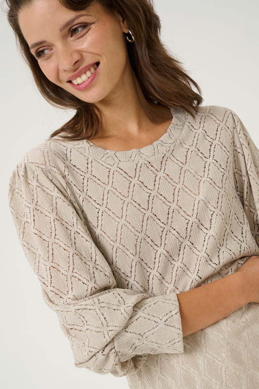 KAFFE TIO LACE BLOUSE IN FEATHER GREY