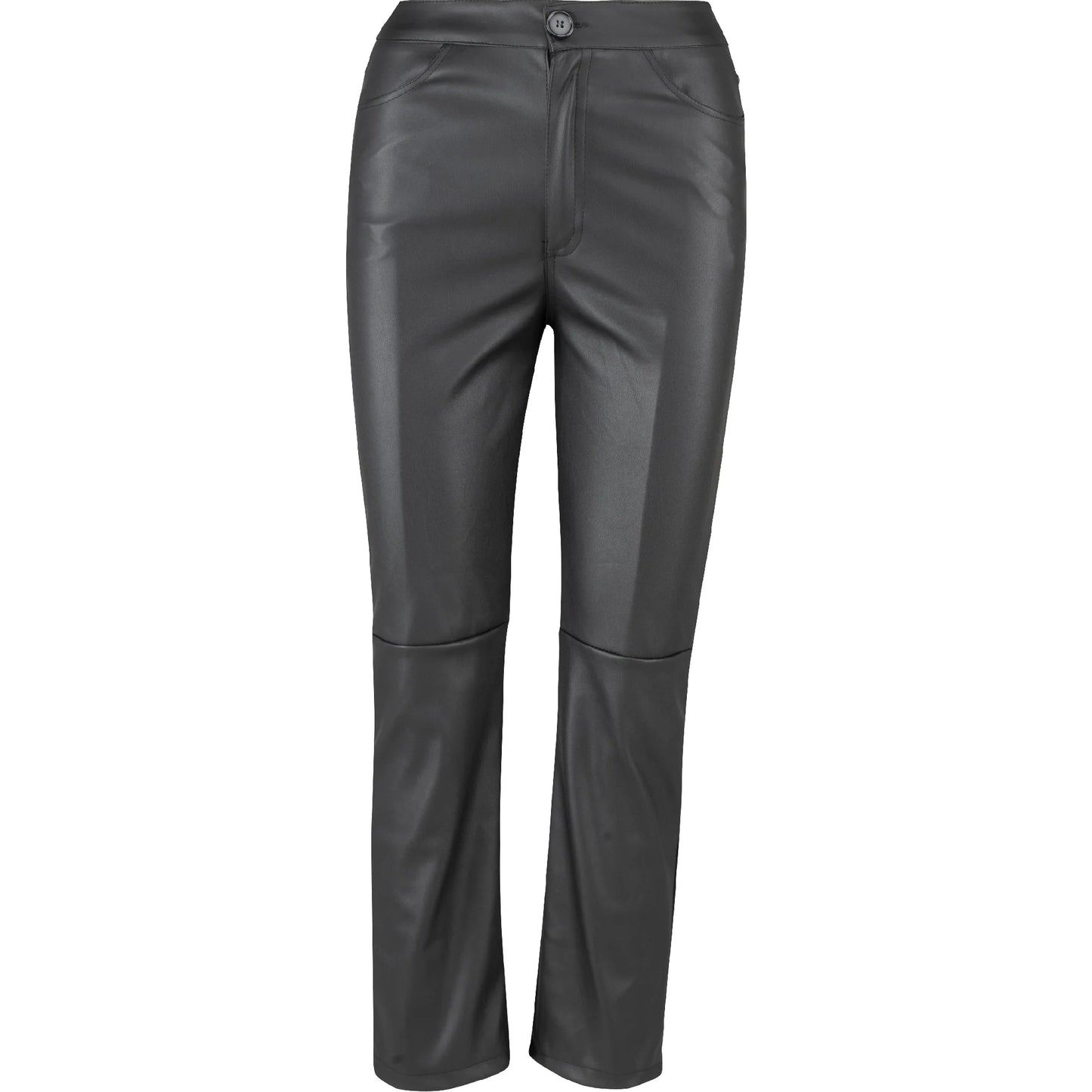 ASTRID BLACK WOVEN VEGAN LEATHER PANTS IN BLACK