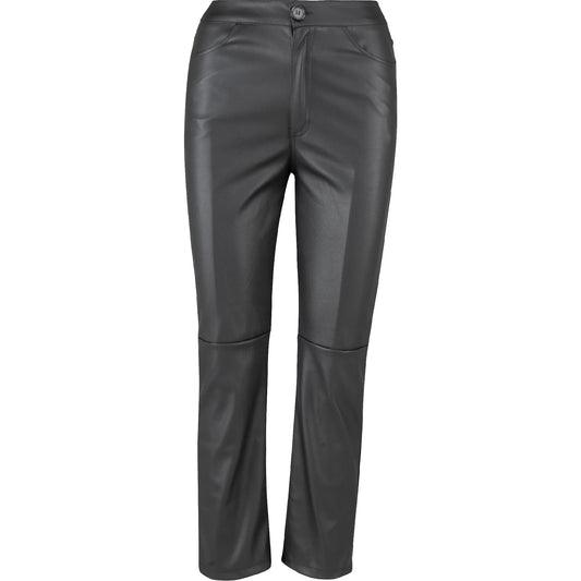 ASTRID BLACK WOVEN VEGAN LEATHER PANTS IN BLACK